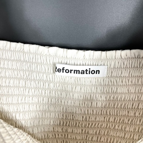 New Reformation Dunes Dress Cream Puff Long Sleeve Smocked Square Neck Mini Sz 4 - Picture 14 of 16